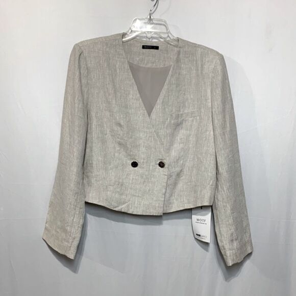 MOTF Linen Crop jacket blazer 1 button closure buttons on sleeves lined Large - Picture 1 of 10